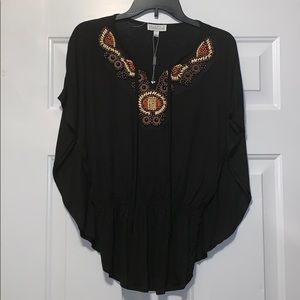 NWT Joseph A Boho Blouse with Hand Sewn Beads